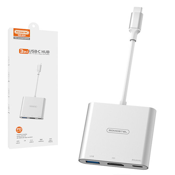 ADAPTER HOST USB-C SOMOSTEL SMS-BZ07 PD 60W 1XTYP-C 1XUSB 1XHDMI DEX HUB