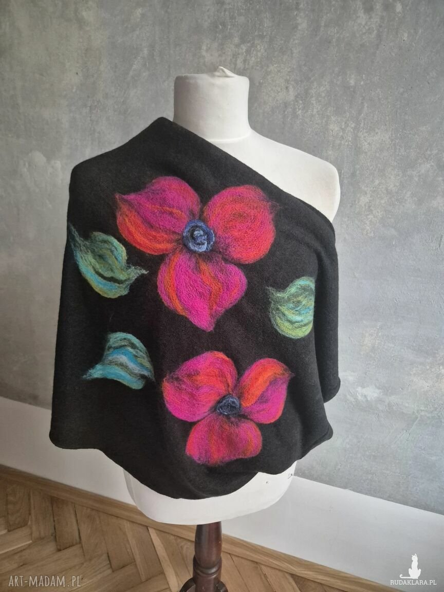 komin wełniany handmade w kwiaty rudaklara