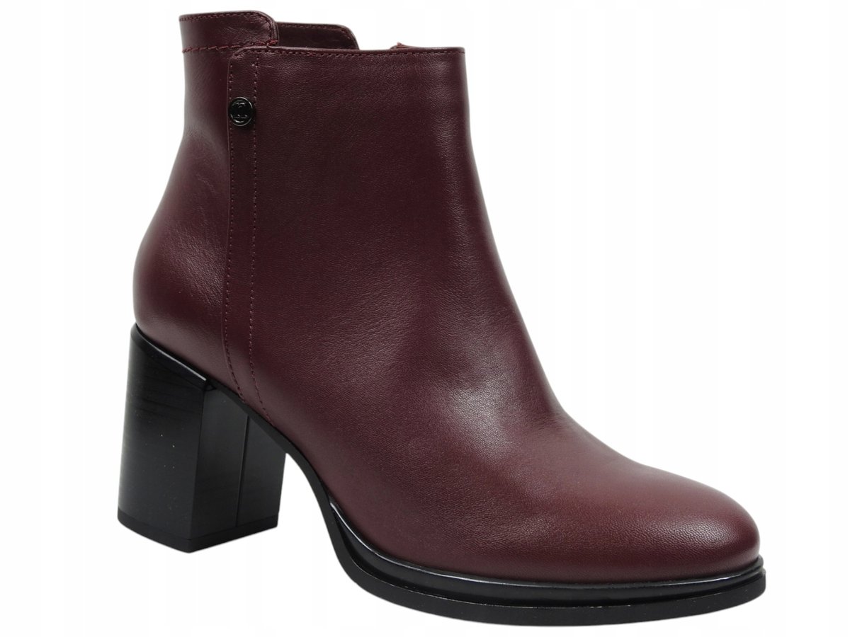 Bordowe botki Nessi 23526 skóra klocek modne eleganckie r.38