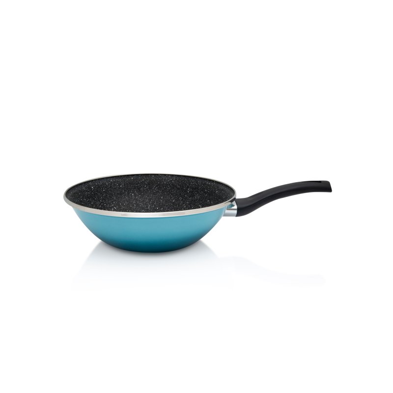 Wok emaliowany nieprzywierający 28 cm, niebieski, Granit Induction