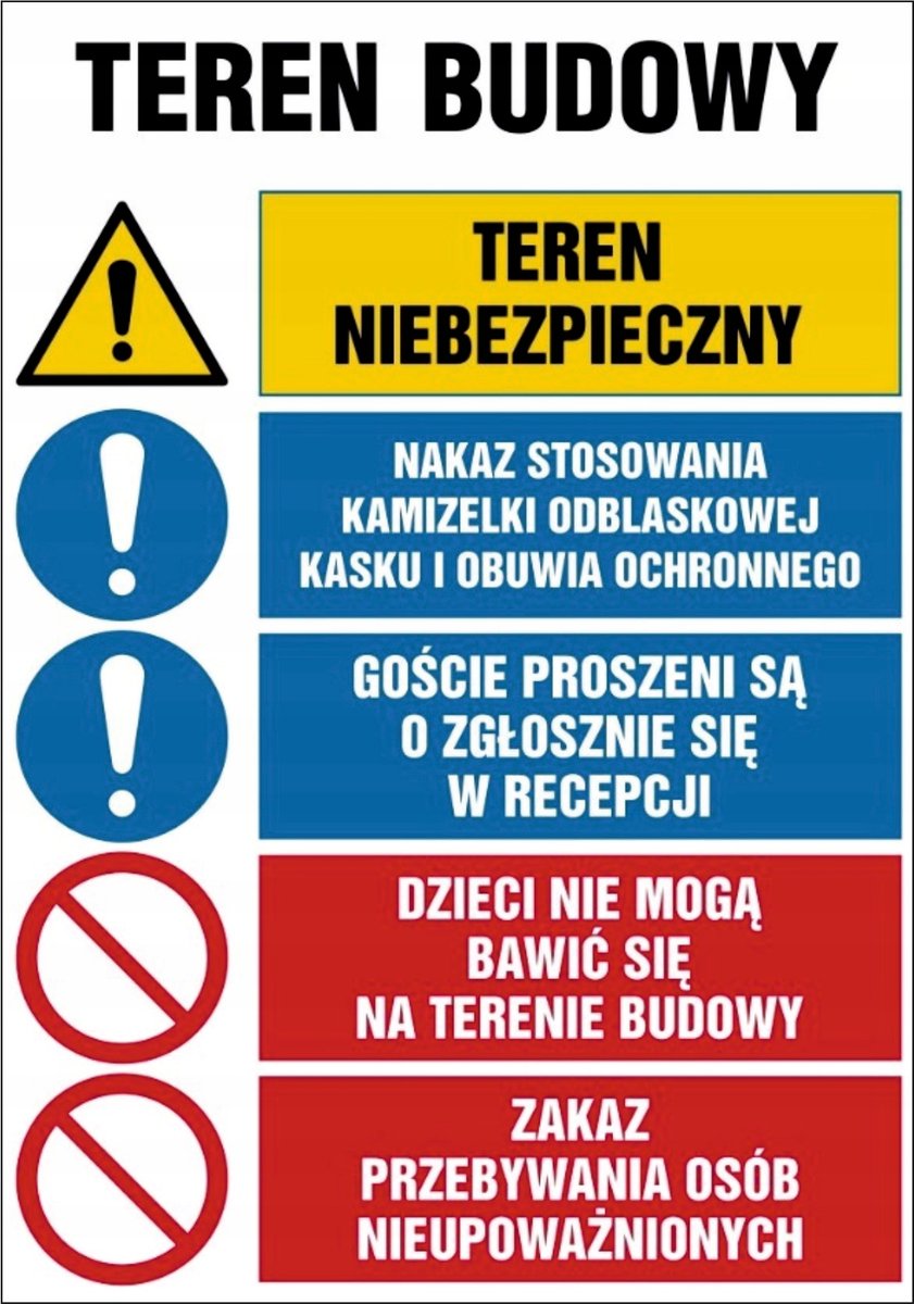 Tablica zbiorcza Teren budowy Teren niebezpieczny 30x42cm PCV 1mm