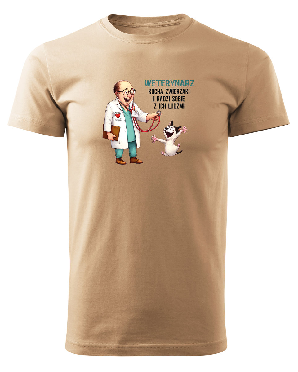 Koszulka dla Weterynarza - Weterynarz i zwierzaki Beżowy S