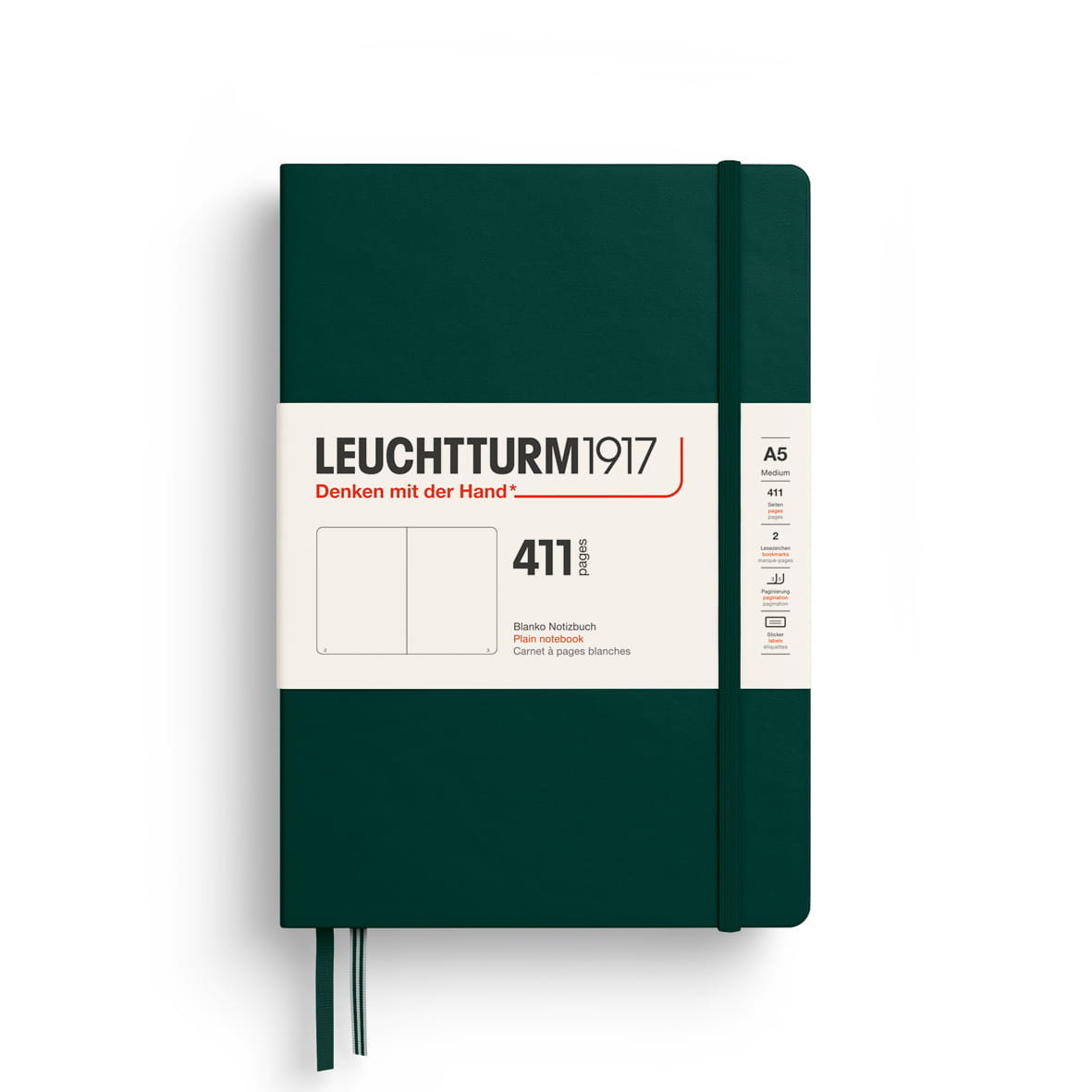 Notatnik Leuchtturm1917 A5, 411 stron, gładki, Forest Green
