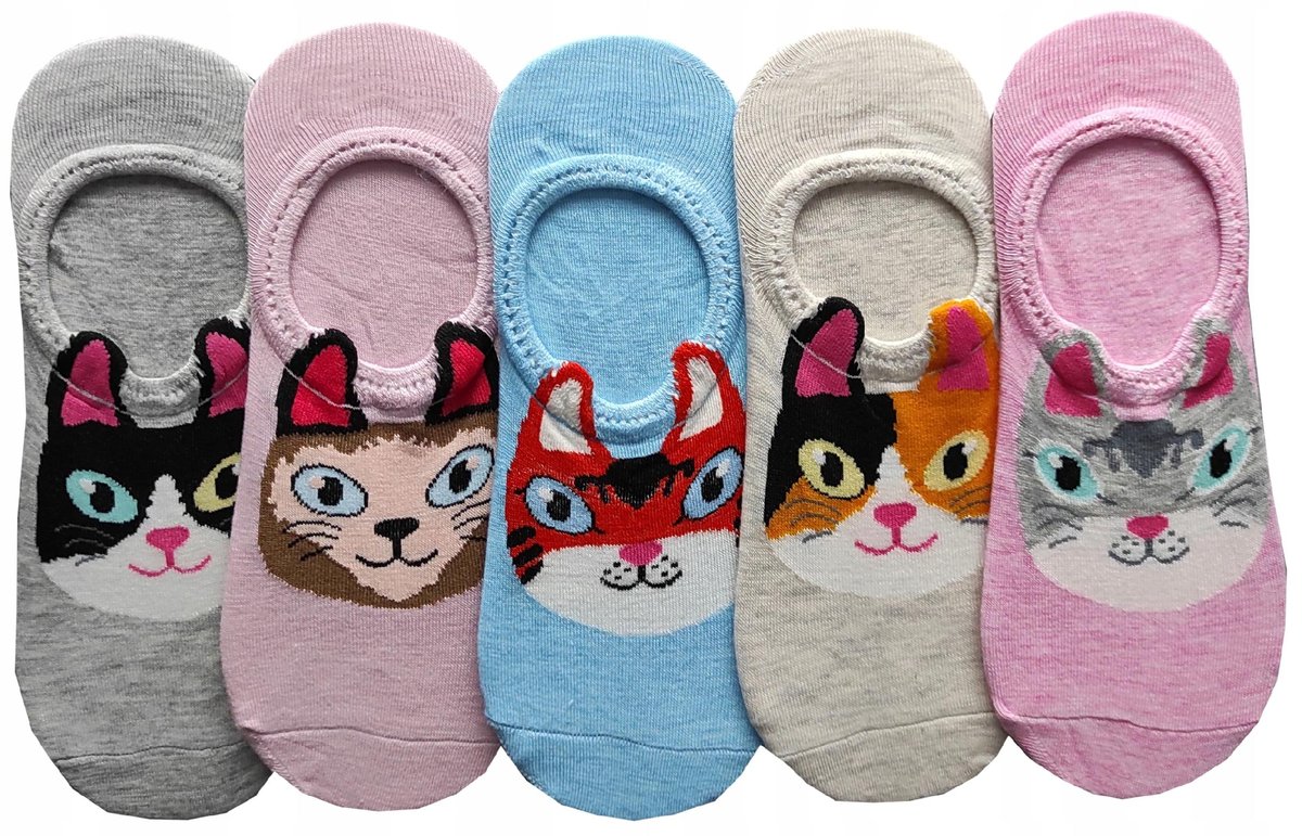 STOPKI BAWEŁNIANE DAMSKIE Koty 36-38 5-par SILIKON