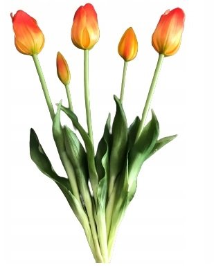 TULIPANY silikonowe jak żywe żółto-czerwone 46cm bukiet 5szt. tulipan guma