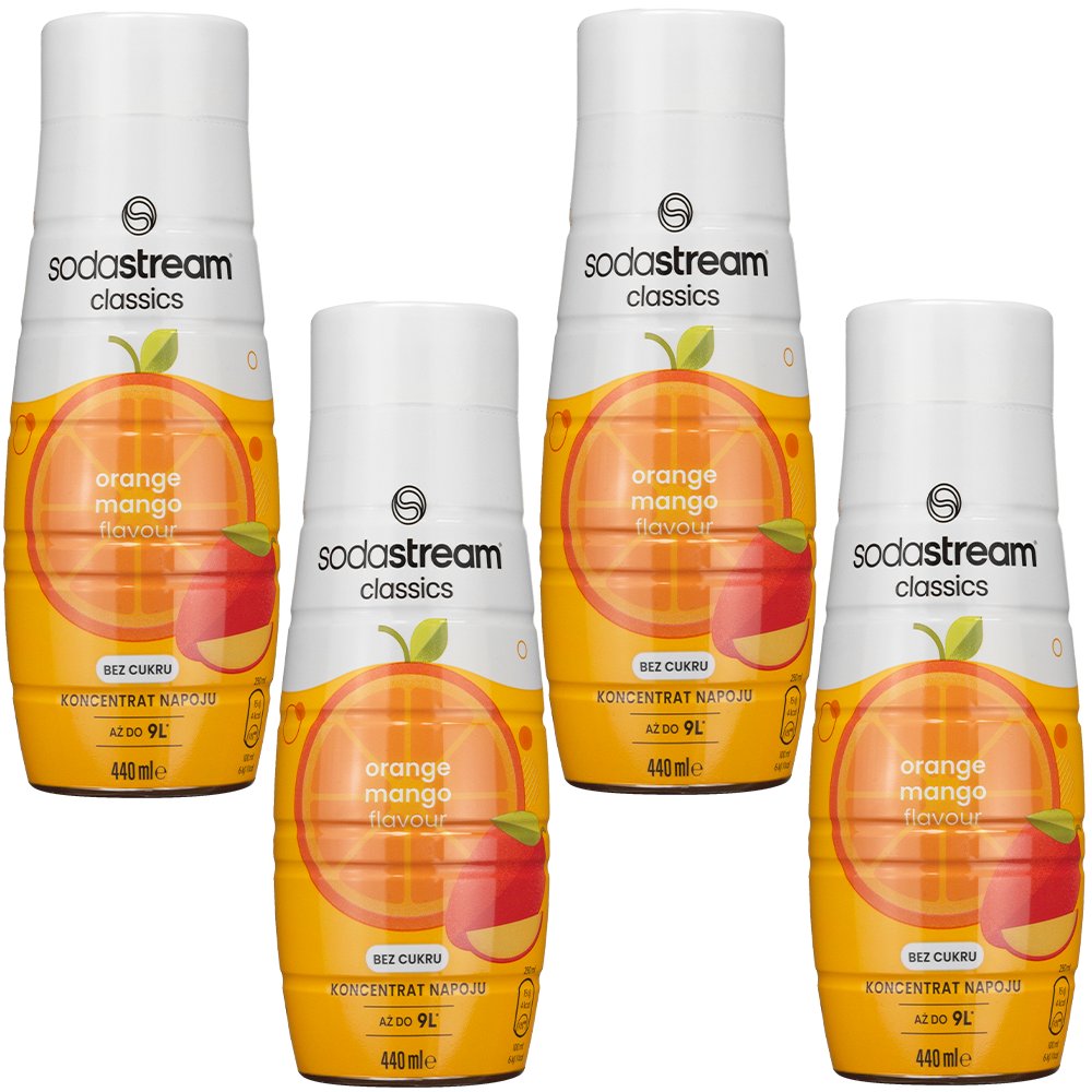 4x SYROP SODASTREAM POMARAŃCZA MANGO BEZ CUKRU SOK DO WODY 9L NAPOJU