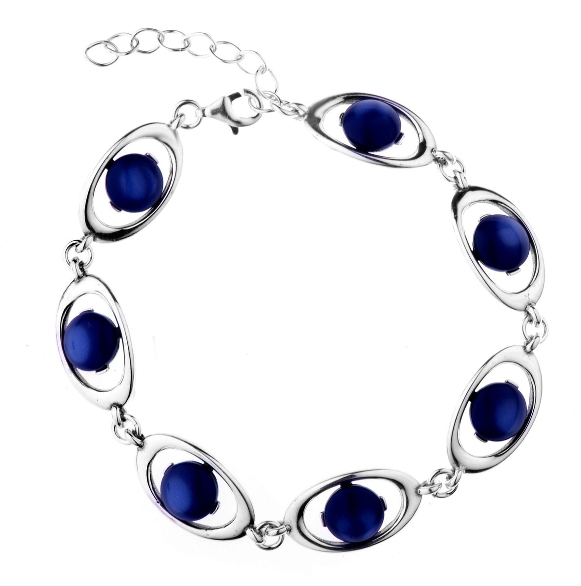 Srebrna bransoletka gładka z niebieskimi kamieniami - Kobalt pr925