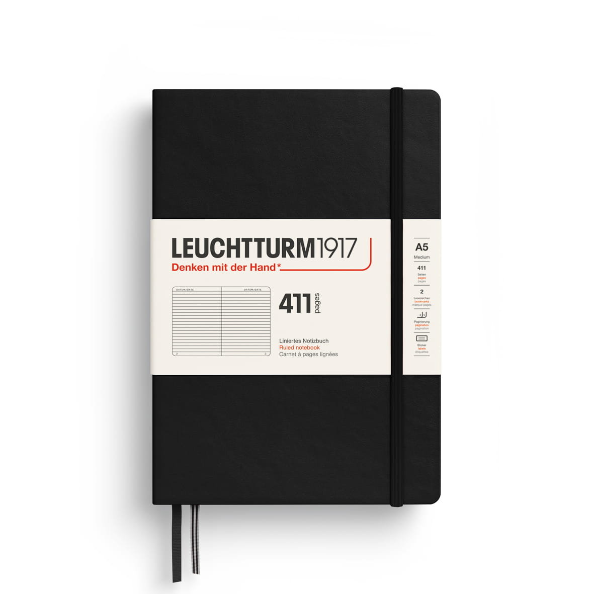 Notatnik Leuchtturm1917 A5, 411 stron, linie, czarny