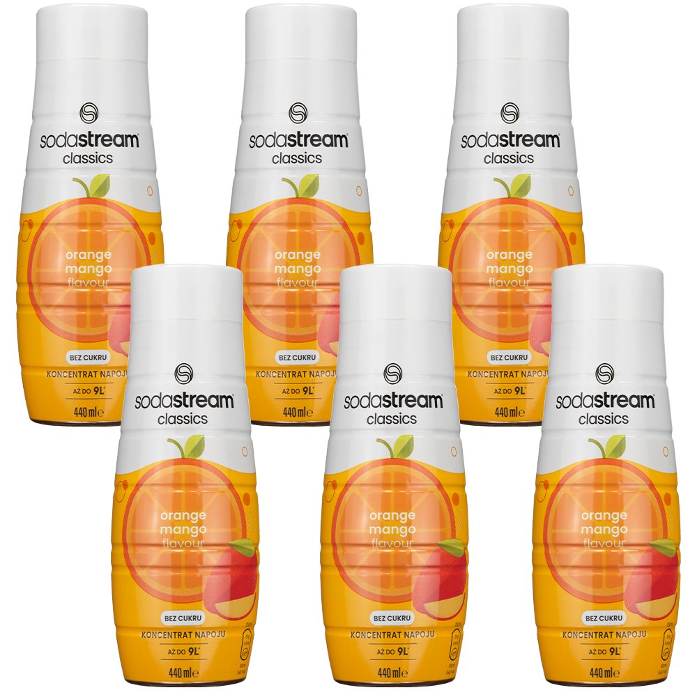 6x SYROP SODASTREAM POMARAŃCZA MANGO BEZ CUKRU SOK DO WODY 9L NAPOJU