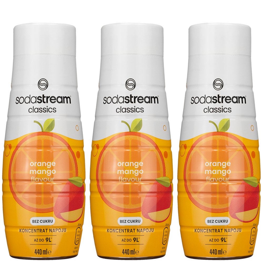 3x SYROP SODASTREAM POMARAŃCZA MANGO BEZ CUKRU SOK DO WODY 9L NAPOJU