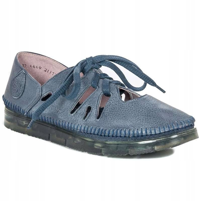 Półbuty damskie Maciejka 04449-17 ażurowe skórzane granat na jeans r.37