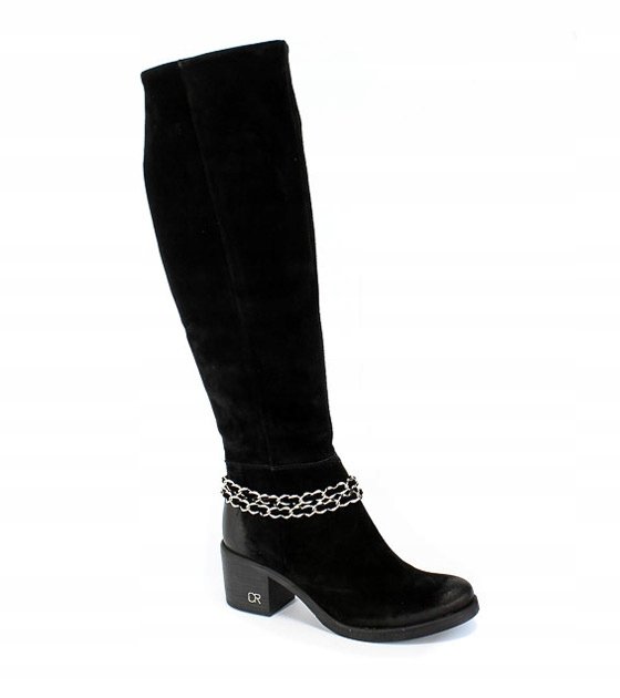 KOZAKI CARINII B4999/Ł_H-20 CZARNE SKÓRA ZAMSZOWA KLOCEK R.39