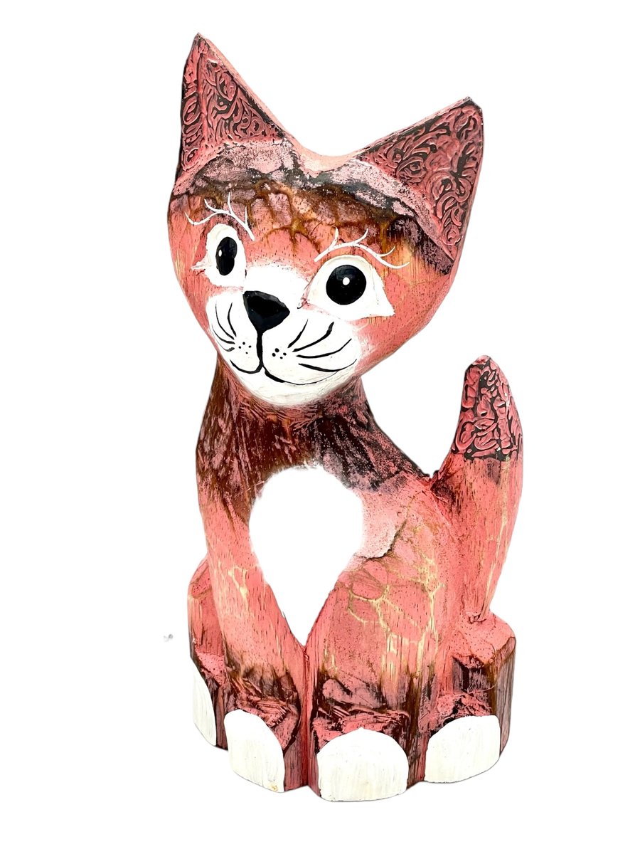 Kot Kotek Figurka Drewniana Ozdobna Unikatowa Dekoracja Prezent 30cm