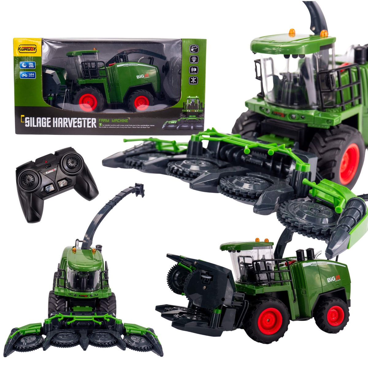 Duży Zdalnie Sterowany Kombajn Rc Z Efektem Dymu, Światłami I Pilotem - Realistyczny Model Maszyny Rolniczej