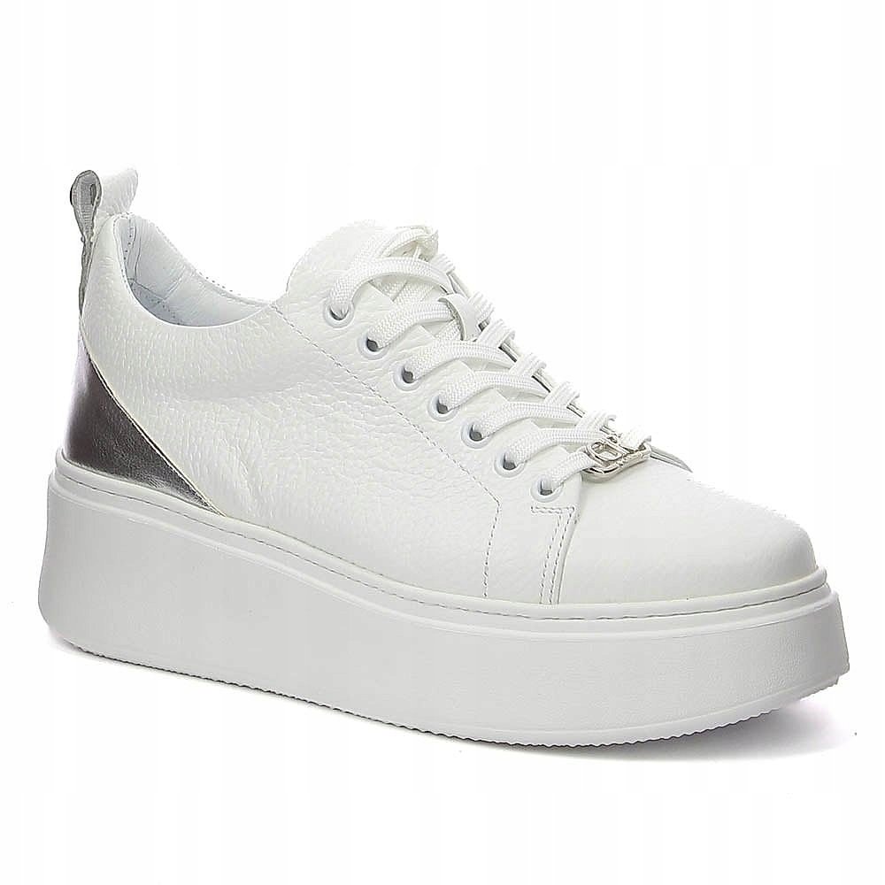 BIAŁE PÓŁBUTY SNEAKERSY CARINII B9119-I81 SKÓRA MODNE PLATFORMA R.37