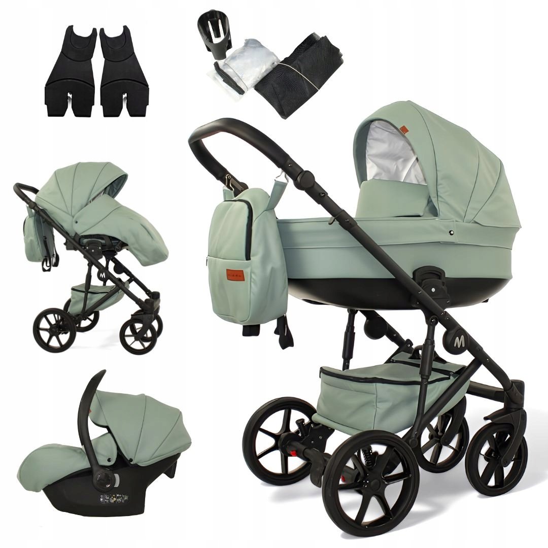 Wózek Dziecięcy MOMMO DELUXE 3w1Mint Ekoskóra