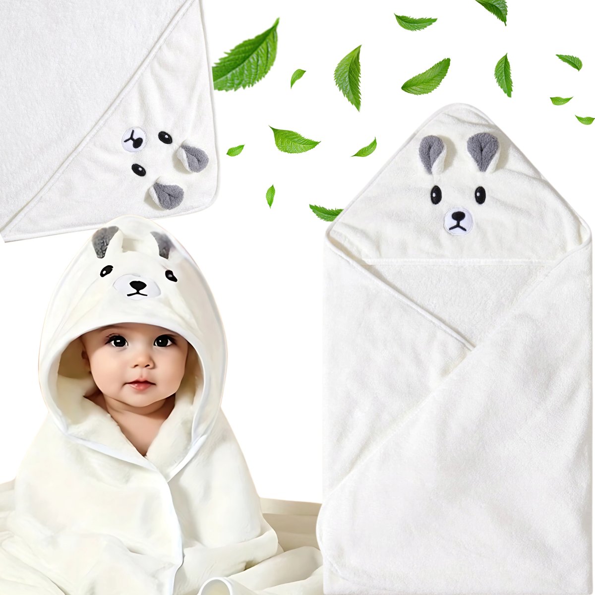 Ręcznik Kąpielowy Duży z Kapturem Okrycie dla Dzieci Niemowląt Kremowy Miś