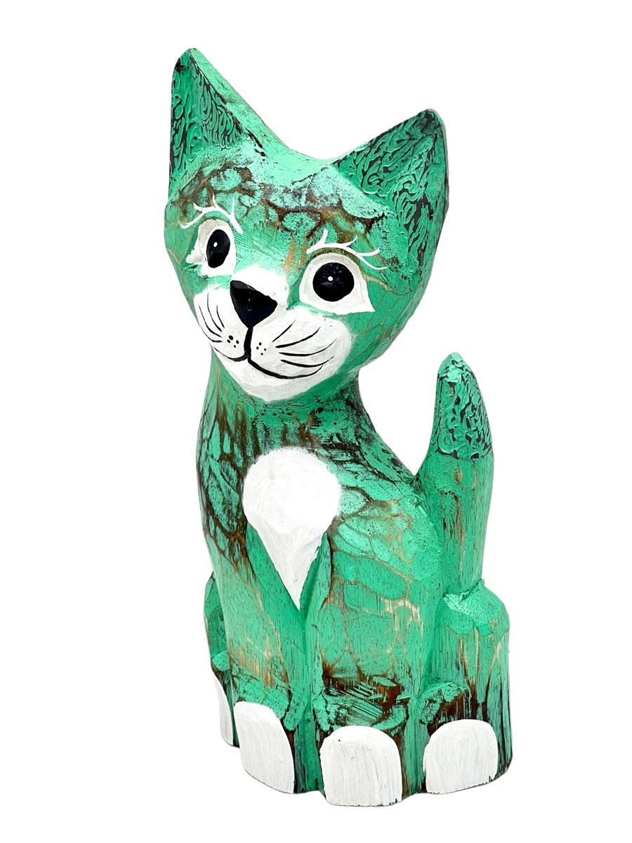 Kot Kotek Figurka Drewniana Ozdobna Unikatowa Dekoracja Prezent 30cm