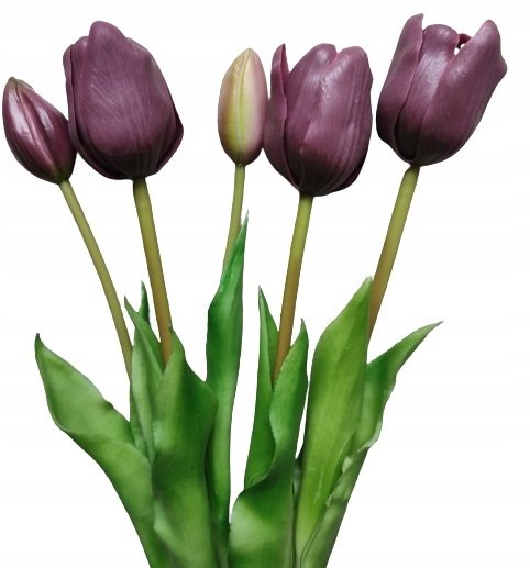 TULIPANY silikonowe jak żywe fioletowo ciemno różowe 44 cm 5 szt. bukiet tulipanów gumowanych