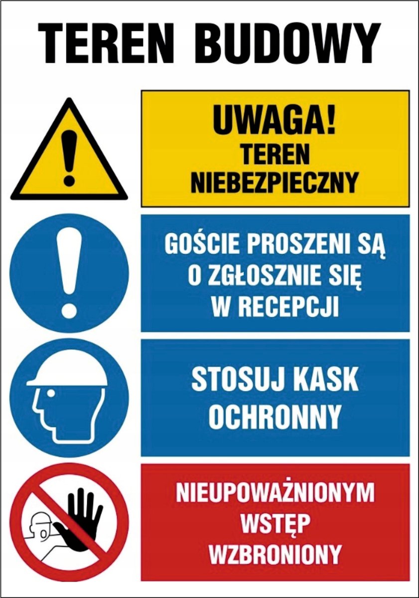 Tablica Teren budowy Uwaga teren niebezpieczny 30x42cm PCV 1mm