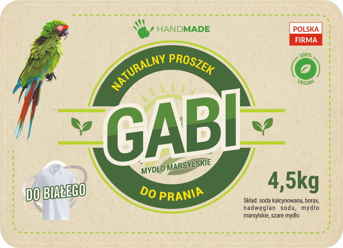 Ekologiczny proszek prania Gabi 4,5kg Białe-worek