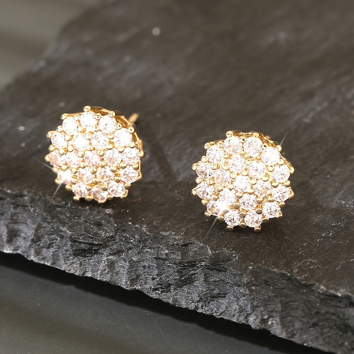 TEMU Luksusowe Kolczyki Sztyfty z Miedzi i Cyrkonii Kwiatowej - Bez Niklu, Idealne na Codzienne Stroje lub na Prezent