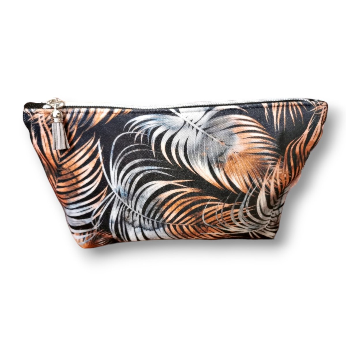 Kosmetyczka damska organizer do torebki etui kosmetyczka welurowa pióra srebrne