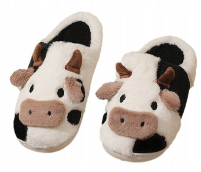KAPCIE DOMOWE PLUSZOWE CIEPŁE MIĘKKIE KROWA KRÓWKA WSUWANE 36-37