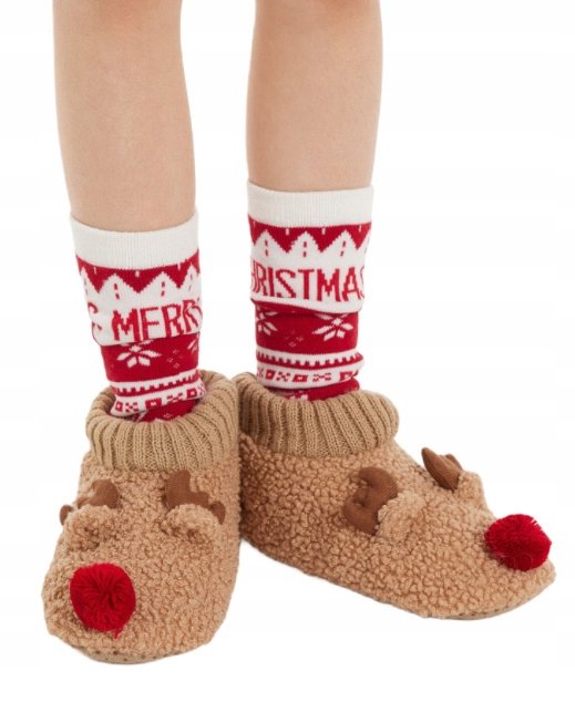ŚWIĄTECZNE DZIECIĘCE BUCIKI KAPCIE RENIFER ŚWIĘTA UNISEX 25-30