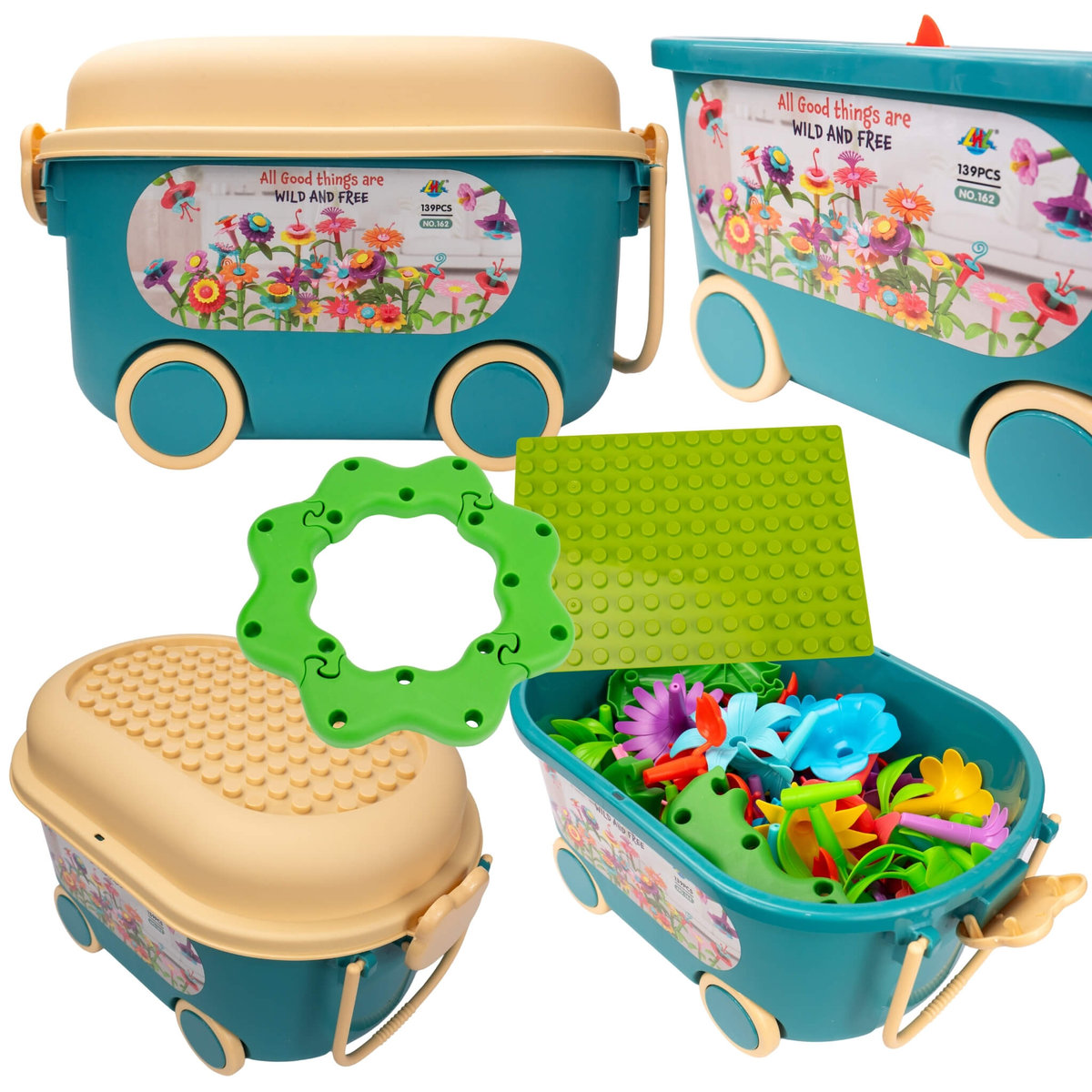 Duże Klocki Kwiatki Xxxl - Zestaw Konstrukcyjny Ogród 139 El. Z Kufrem Kreatywna Zabawa Dla Dzieci