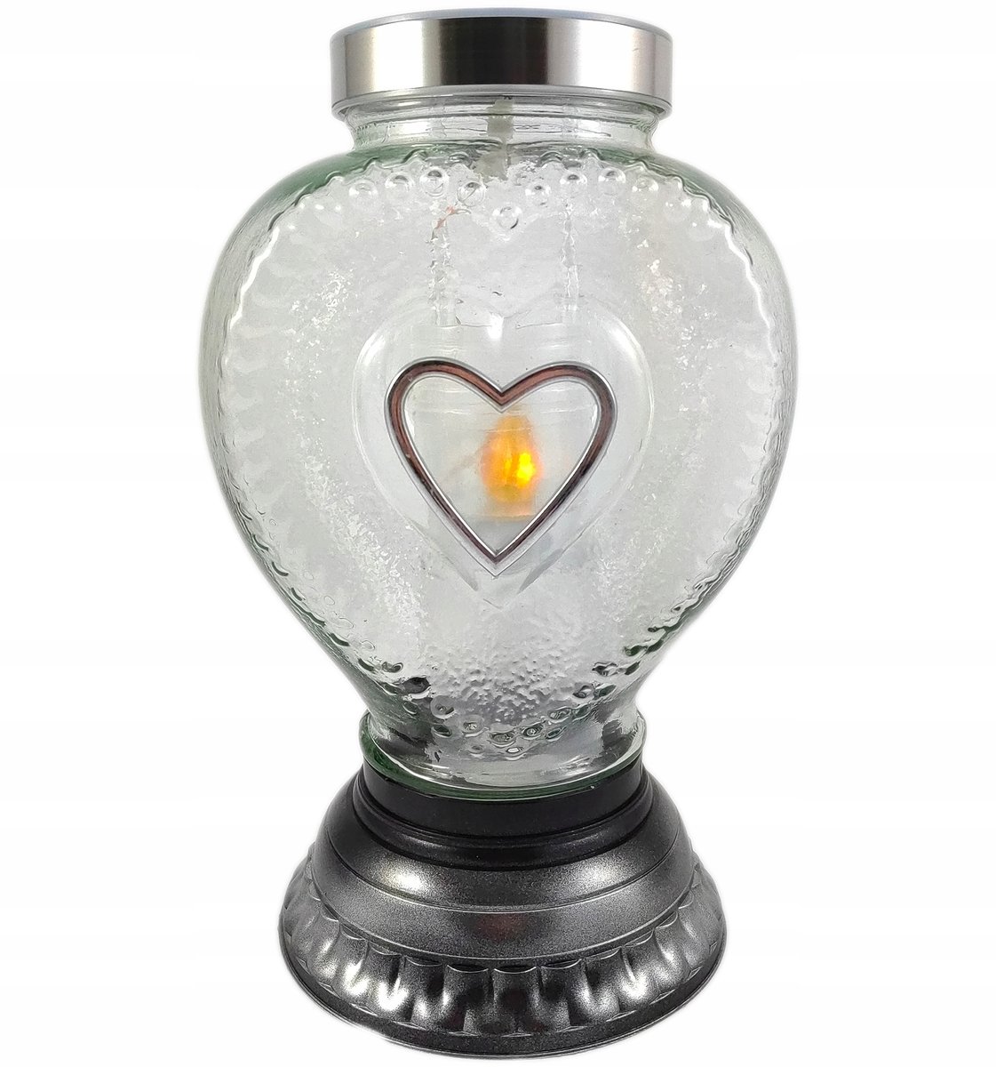 Duży Znicz Solarny Lampion Szklany Fotowoltaiczny W Kształcie Serca Serce