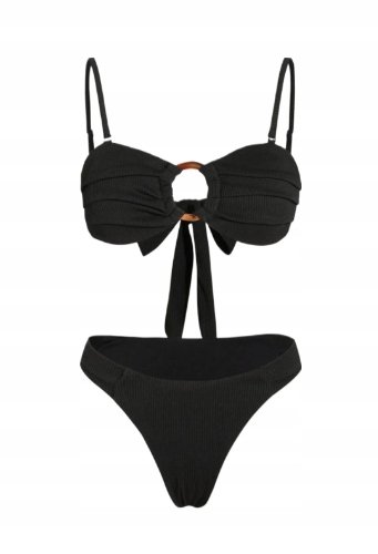 STRÓJ KĄPIELOWY BIKINI DWUCZĘŚCIOWY Z OZDOBNYM KÓŁKIEM KOKARDA CZARNY XL