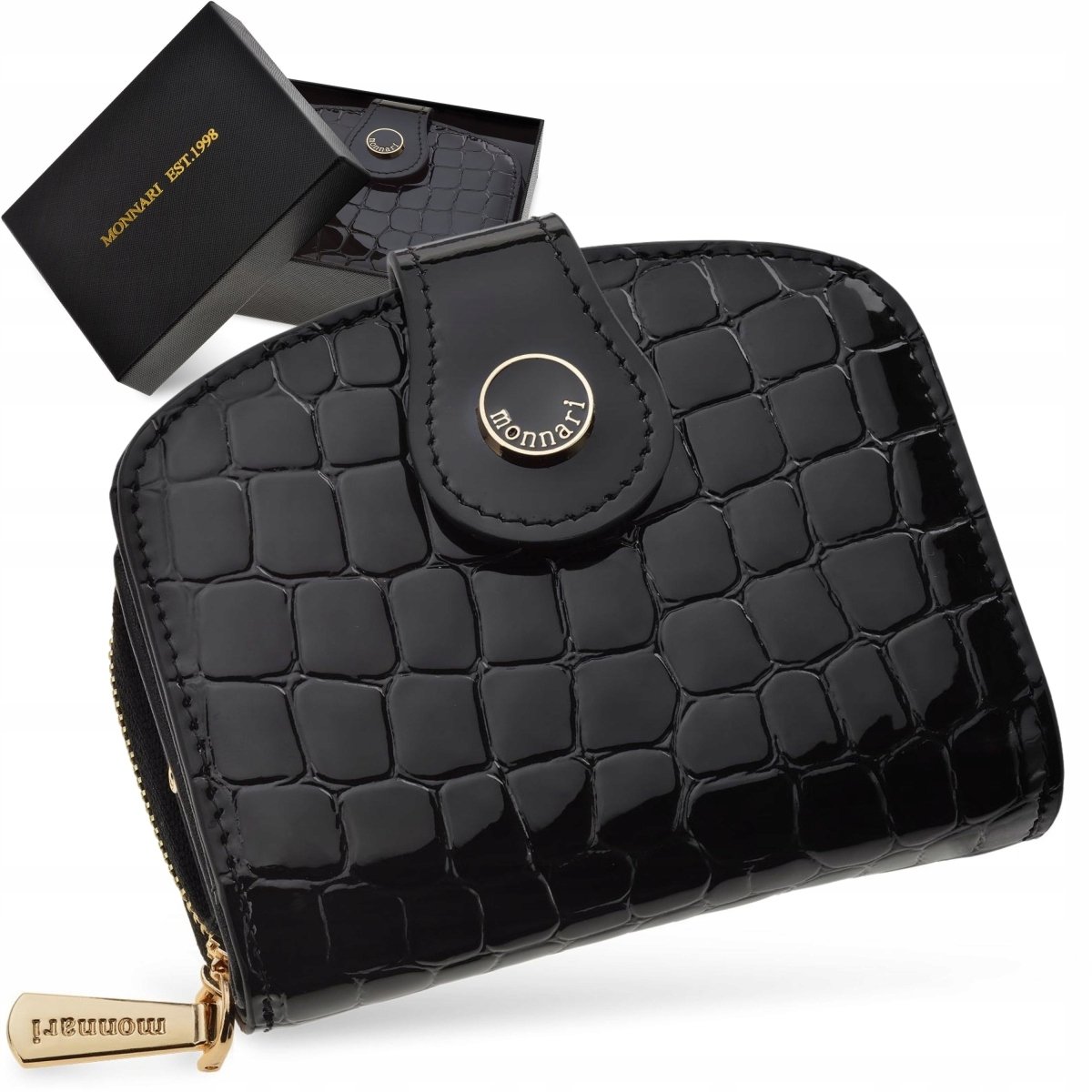 Portfel Damski Monnari Skórzany Podkówka Prezent Lakierowana Portmonetka