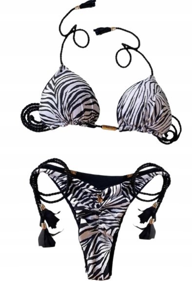 STRÓJ KĄPIELOWY DWUCZĘŚCIOWY BIKINI MODNY WZÓR ZEBRA L