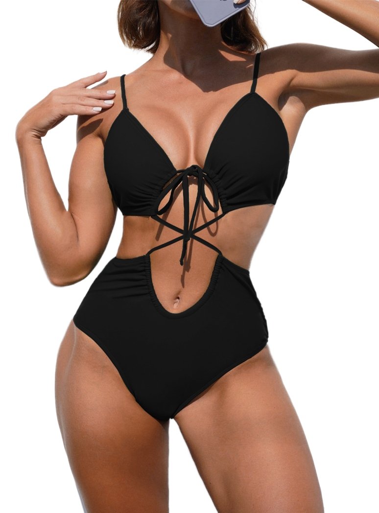 STRÓJ KĄPIELOWY KOSTIUM WIĄZANY CZARNY S