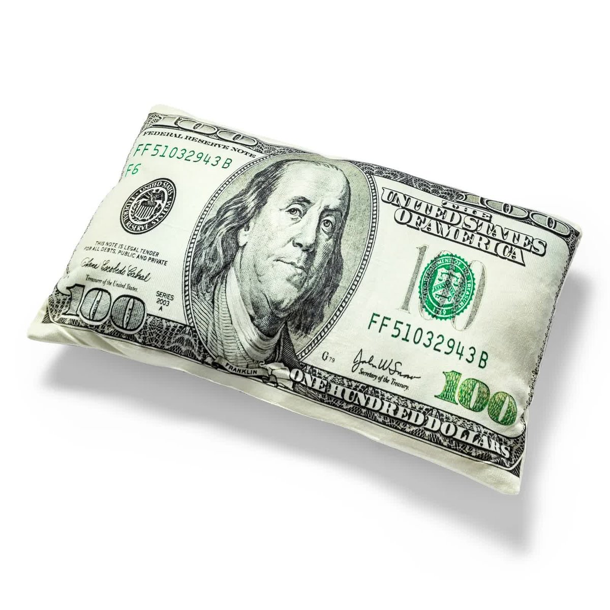 Gadget Master Dekoracyjna Poduszka w kształcie Banknotu - Sto Dolarów - 100 USD