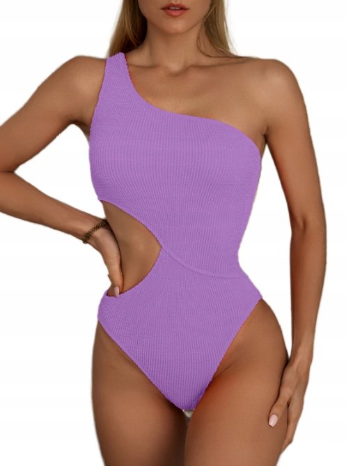 JEDNOCZĘŚCIOWY STRÓJ KĄPIELOWY NA JEDNO RAMIĘ FIOLETOWY Z WYCIĘCIAMI L