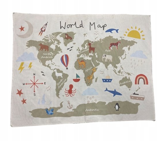 MATERIAŁOWA MAPA ŚWIATA EDUKACYJNA DLA DZIECI NA ŚCIANĘ PLAKAT DEKORACJA
