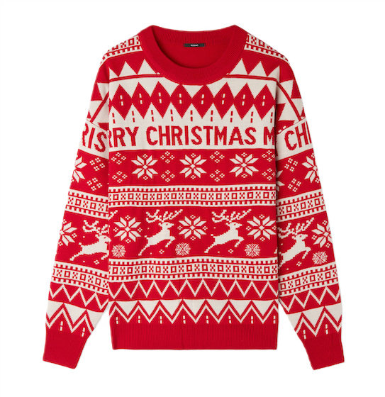 CZERWONY ŚWIĄTECZNY SWETER-EK Z DŁUGIM RĘKAWEM ŚWIĄTECZNE WZORY CHRISTMAS S