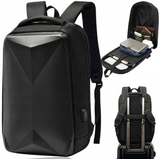 POJEMNY ELEGENCKI WZMOCNIONY PLECAK NA LAPTOPA WODOODPORNY CZARNY OCHRONNY 15,6” USB 35L