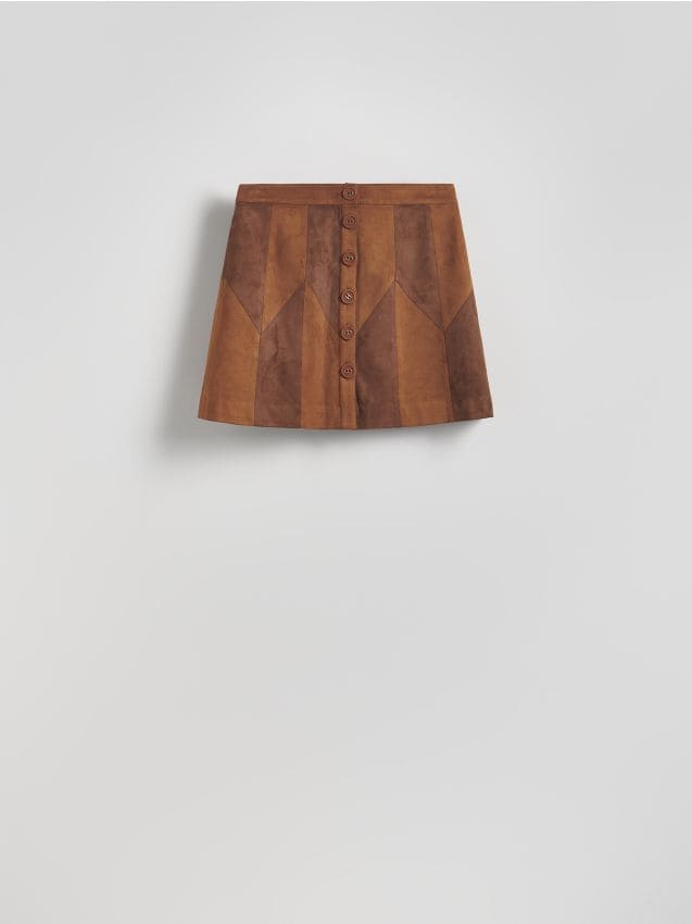 Reserved - Spódnica z imitacji zamszu - brązowy