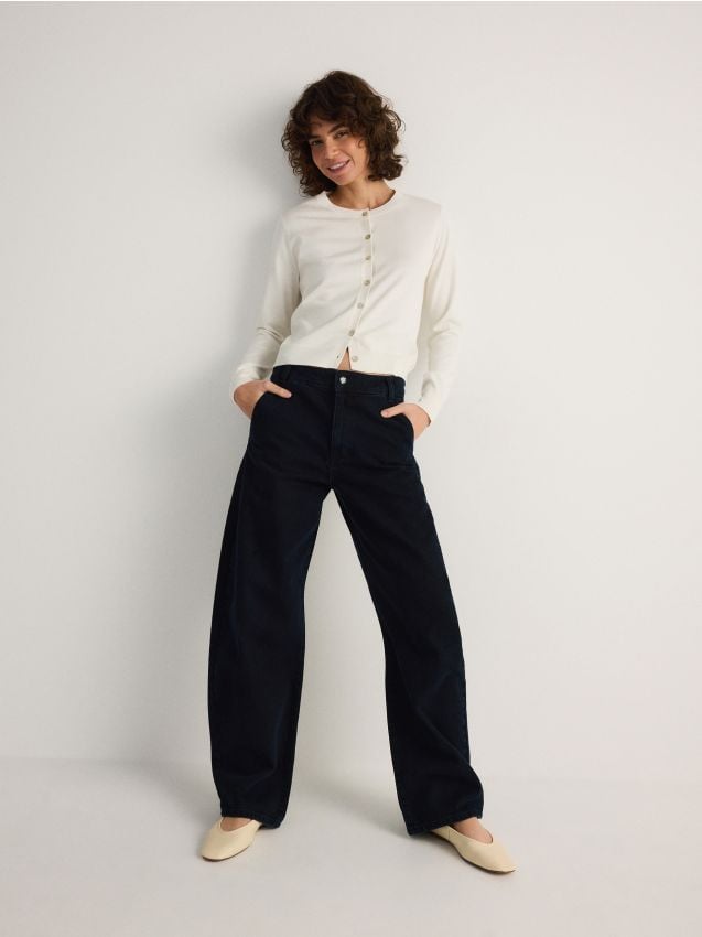 Reserved - Jeansy barrel leg - granatowy
