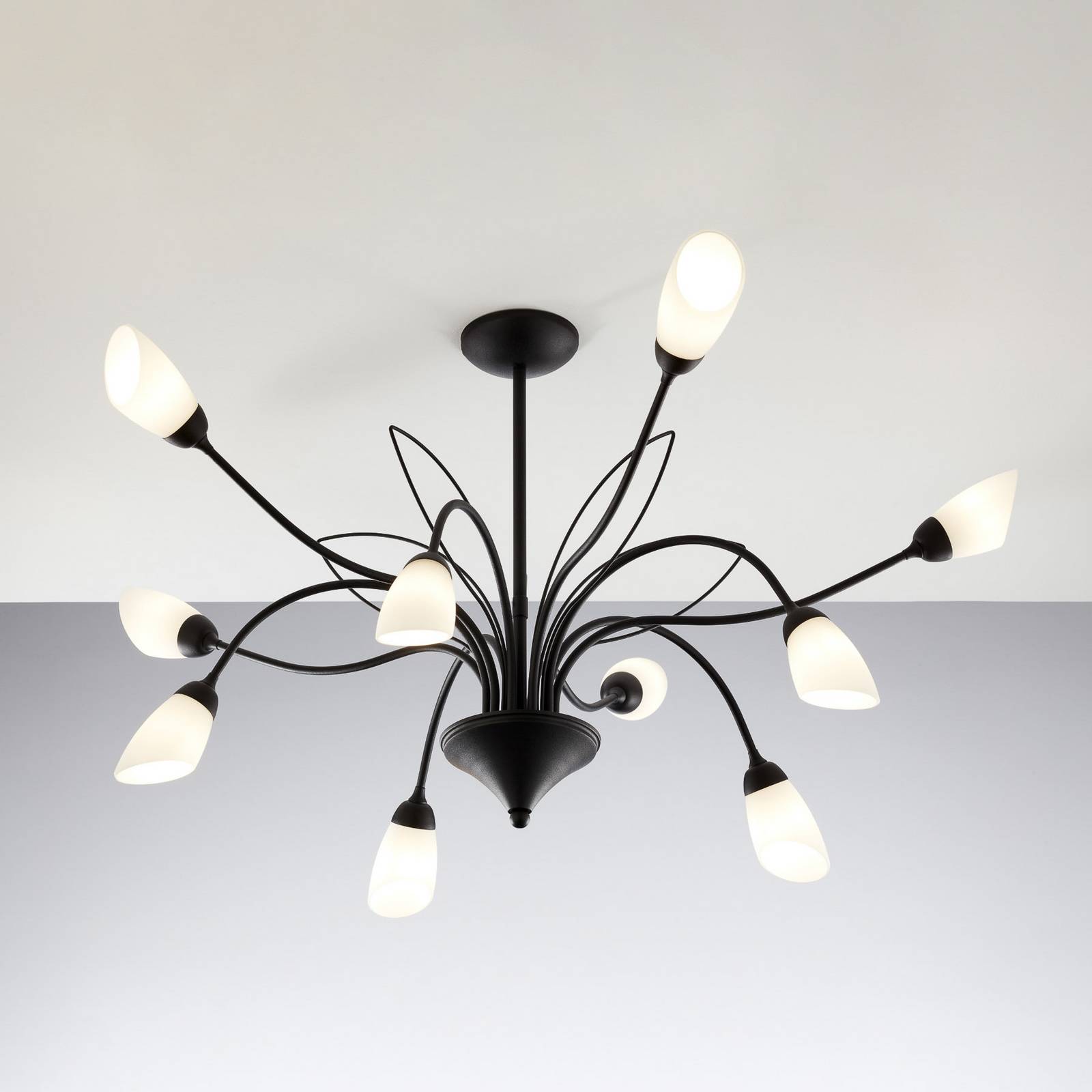 Jupiter Lampa sufitowa Gloriosa, szklana, czarna, 10-punktowa