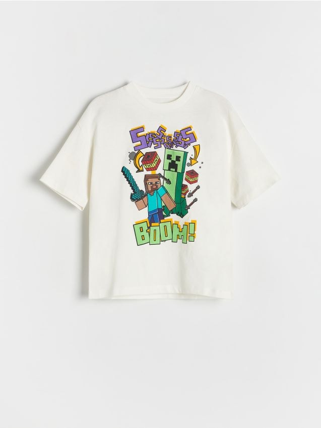 Reserved - Bawełniany t-shirt Minecraft - złamana biel