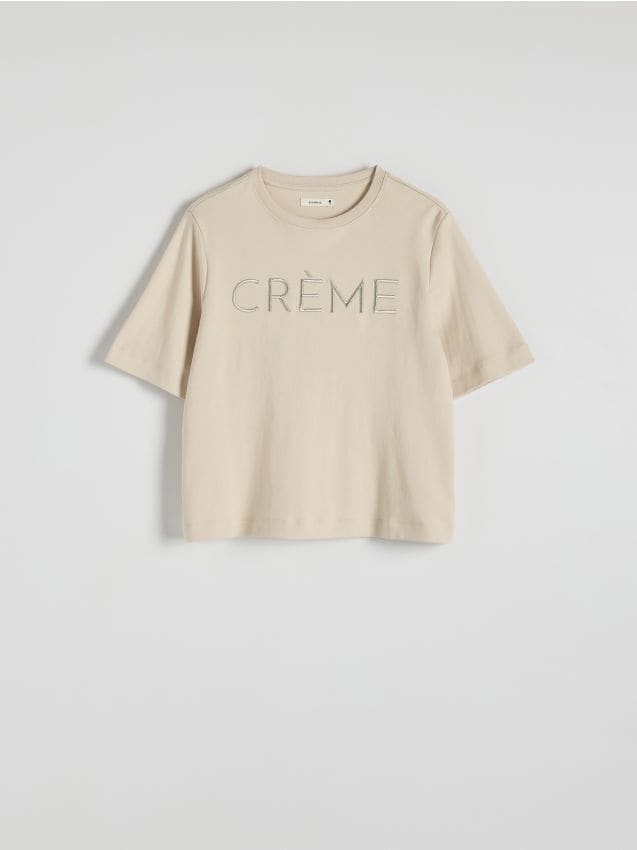 Reserved - T-shirt z haftem - beżowy