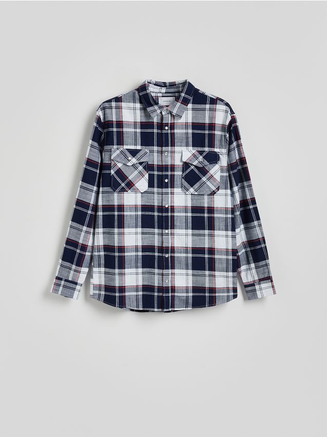 Reserved - Koszula regular fit w kratę - granatowy