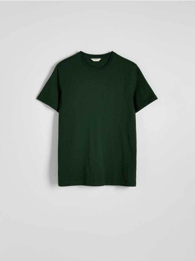 Reserved - Bawełniany t-shirt regular - ciemnozielony