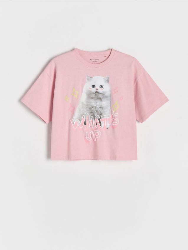 Reserved - T-shirt z nadrukiem - brudny róż