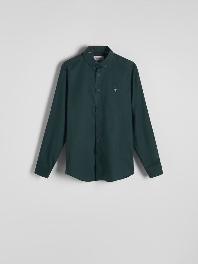 Reserved - Bawełniana koszula slim fit - ciemnozielony