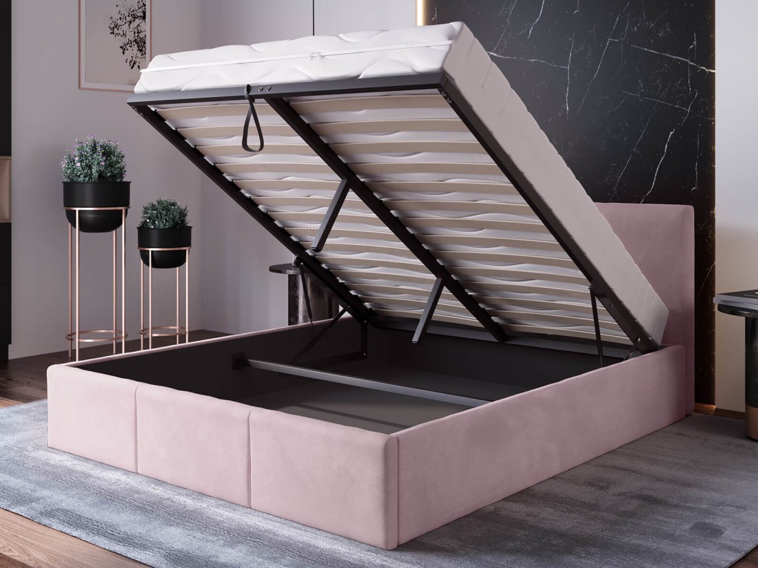Łóżko tapicerowane z pojemnikiem 160x200 TOP line 7 Velvet Różowy